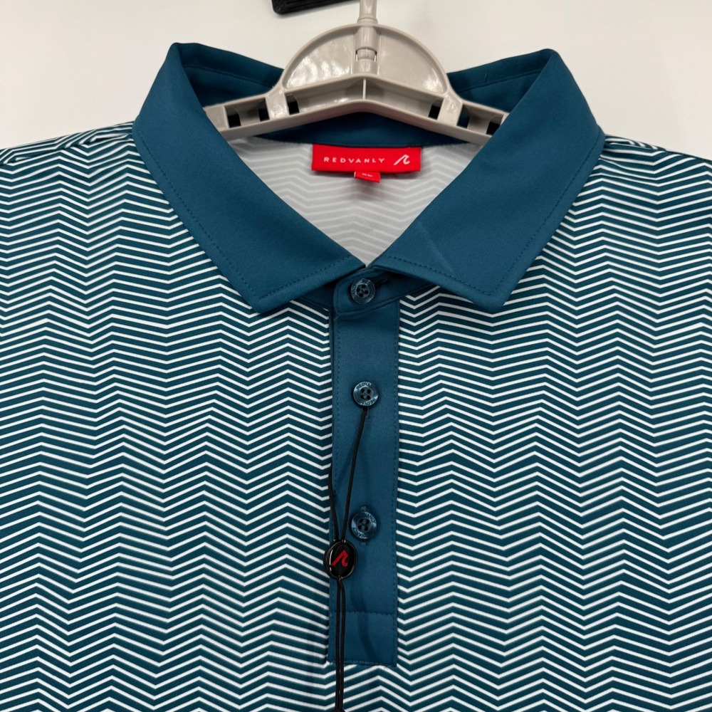 Redvanly Isola Polo Shirt Mens XL Corsair Teal Chevron Zigzag Golf R2383 NEW - Picture 11 of 15